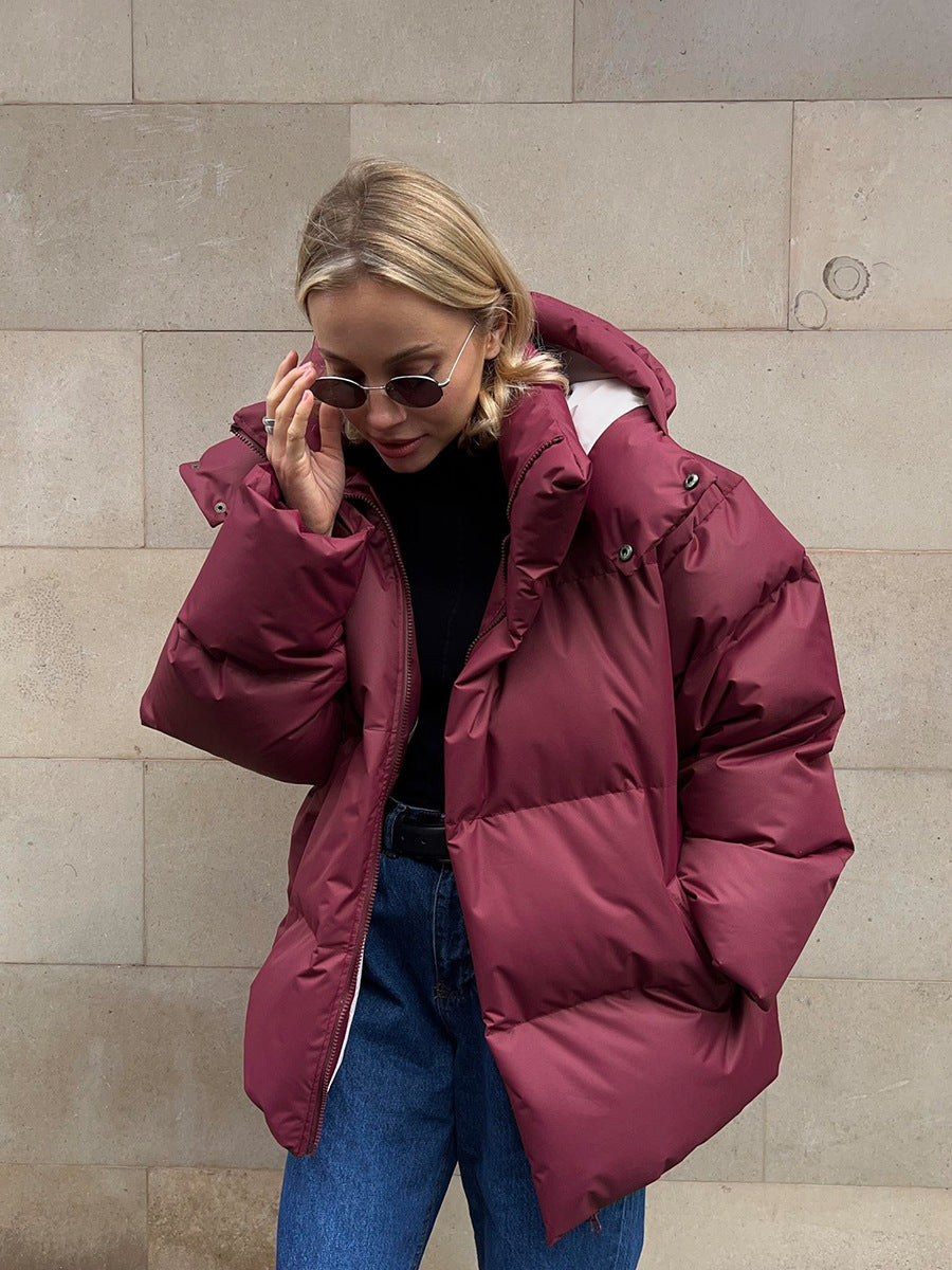 Stylowa kurtka puchowa damska w oversize z kapturem