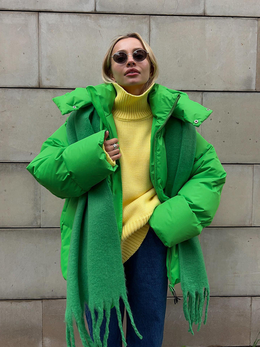 Stylowa kurtka puchowa damska w oversize z kapturem