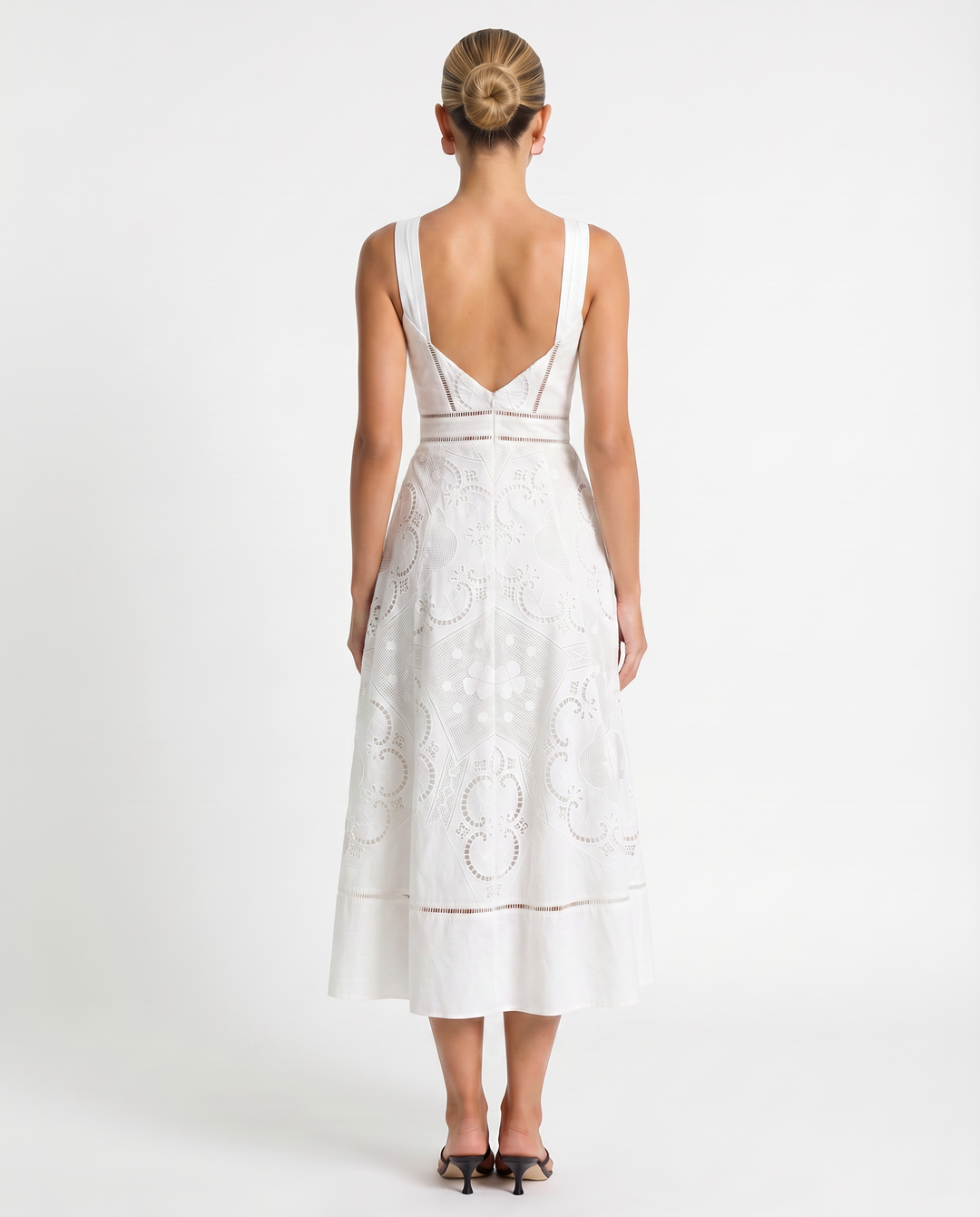 Sukienka midi damska z koronkową spódnicą | broderie anglaise