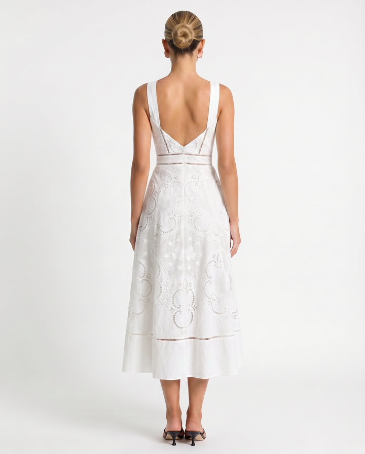 Sukienka midi damska z koronkową spódnicą | broderie anglaise