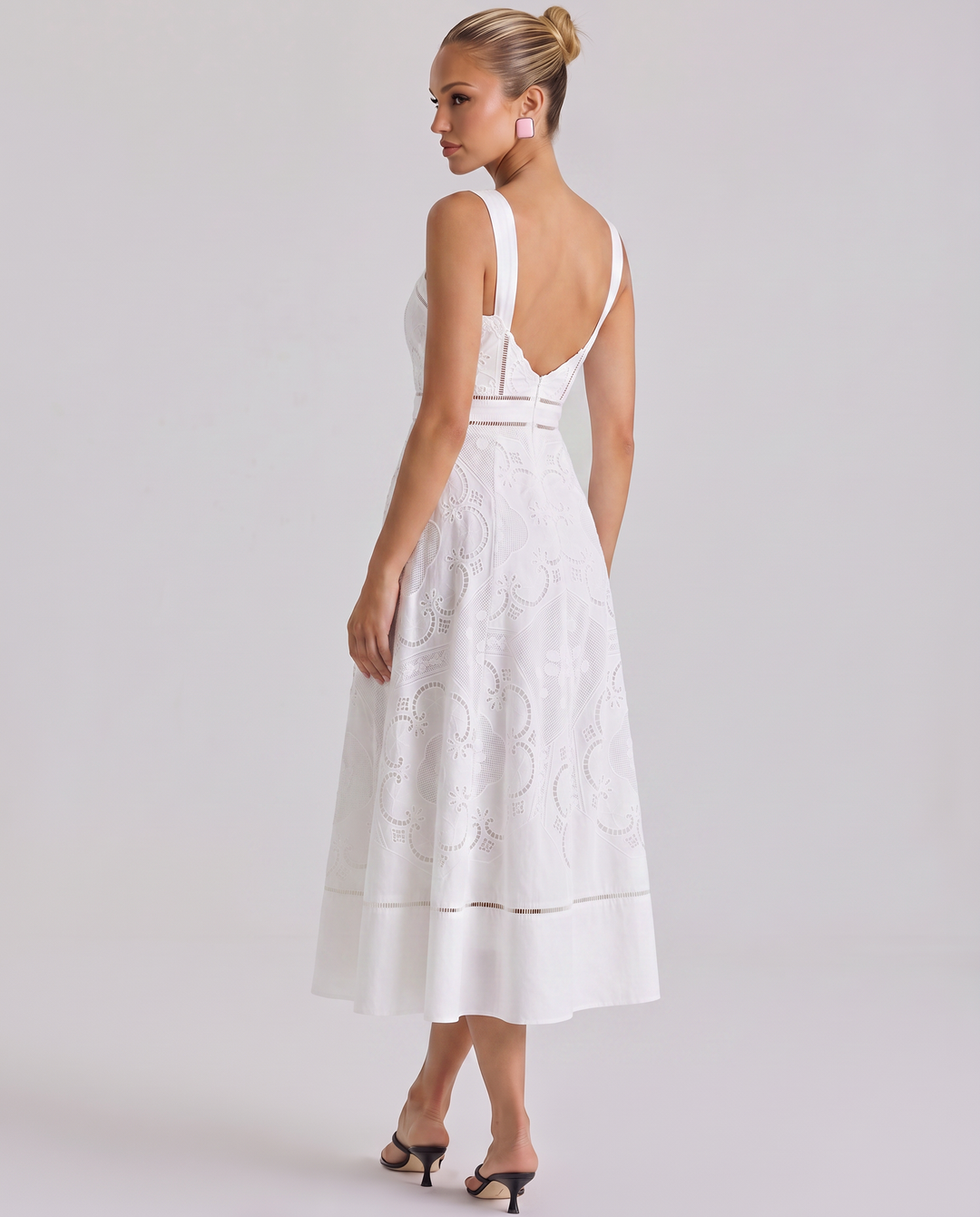Sukienka midi damska z koronkową spódnicą | broderie anglaise