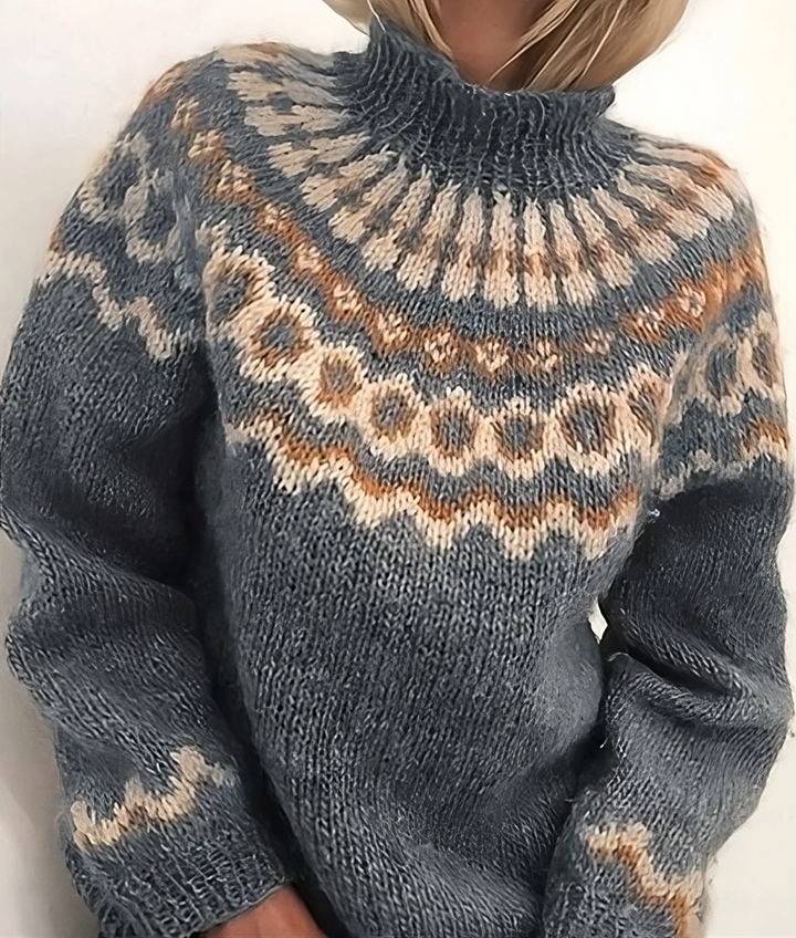 Damski Sweter z Golfem | Norweski Wzór o Klasycznym Kroju