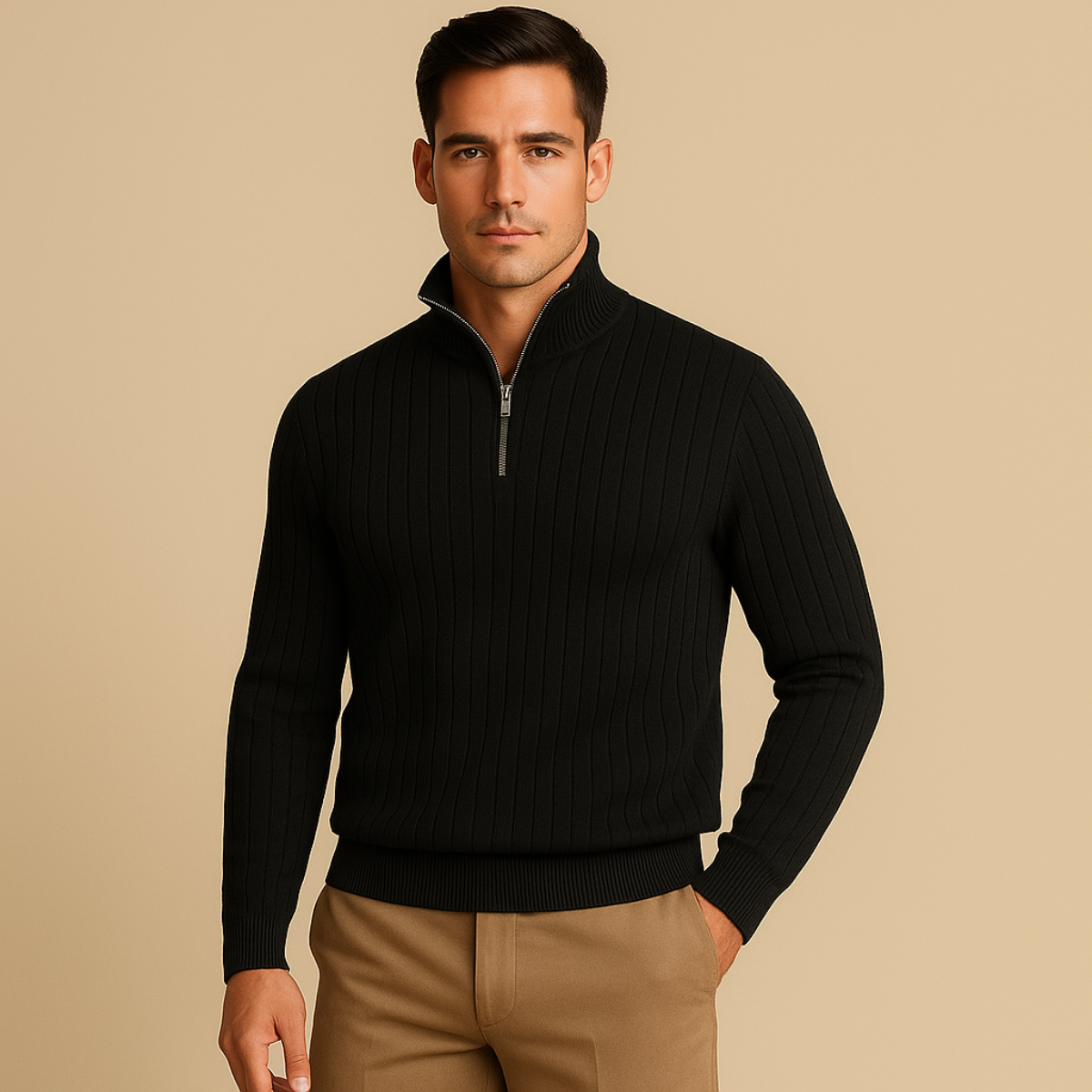 Sweter Męski Ashford Ribbed Half Zip | Klasyczny Półgolf z Zamkiem