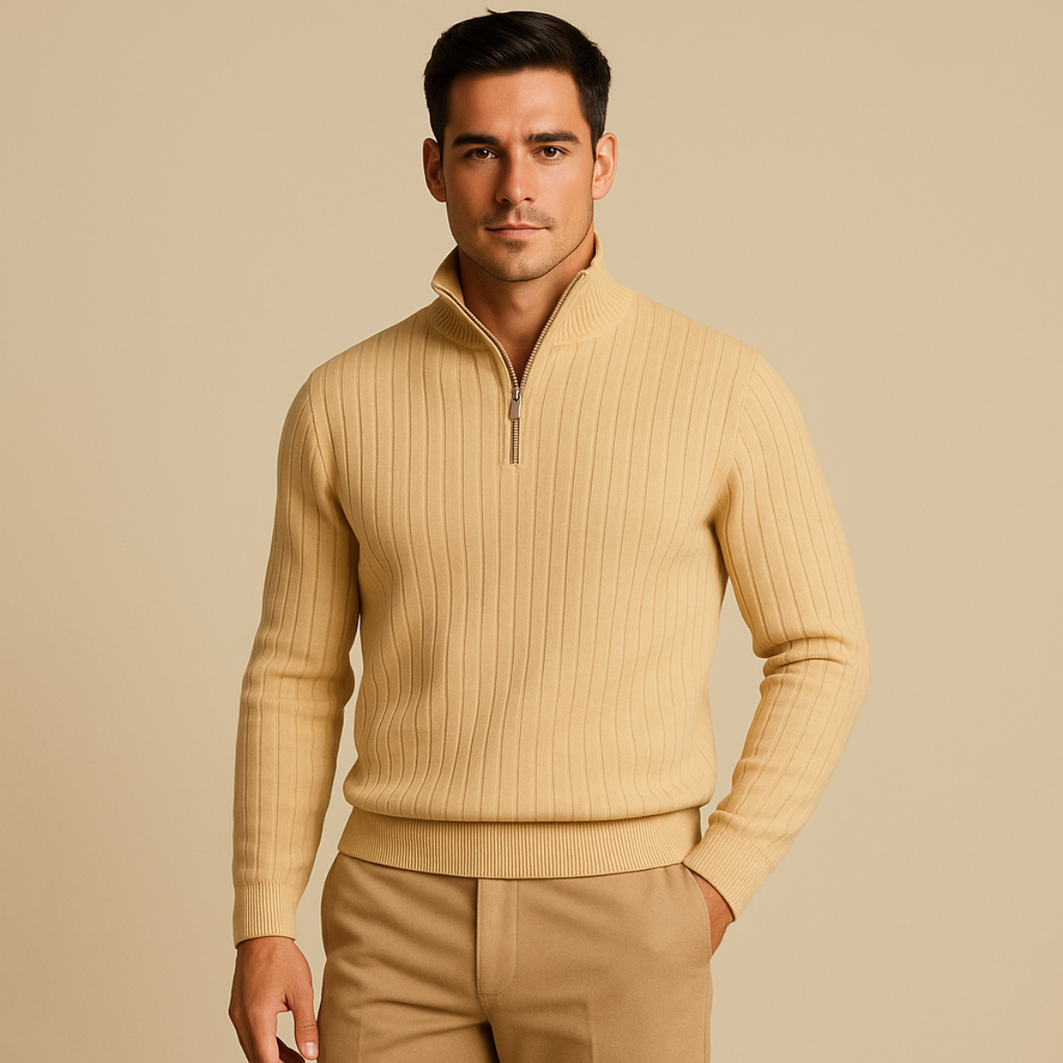 Sweter Męski Ashford Ribbed Half Zip | Klasyczny Półgolf z Zamkiem