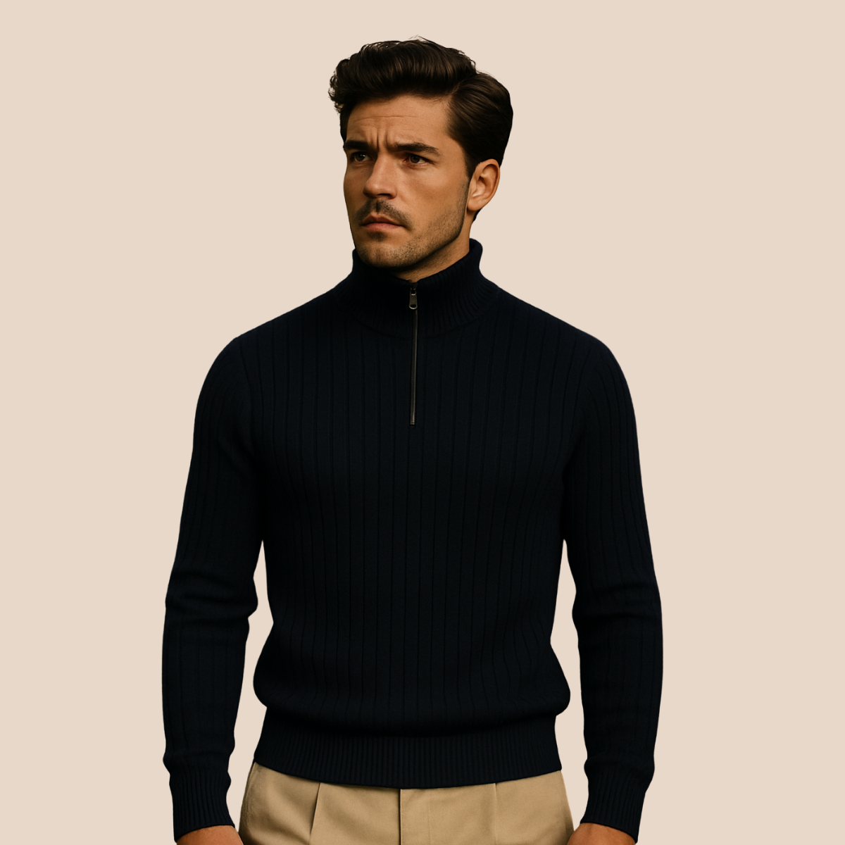Sweter Męski Ashford Ribbed Half Zip | Klasyczny Półgolf z Zamkiem