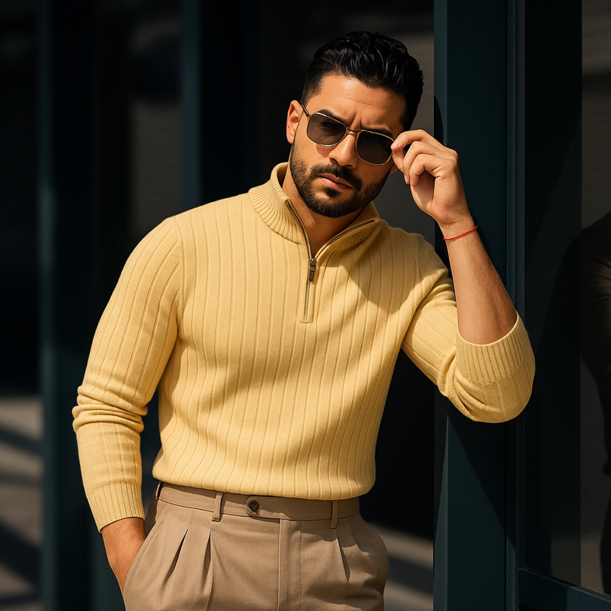 Sweter Męski Ashford Ribbed Half Zip | Klasyczny Półgolf z Zamkiem