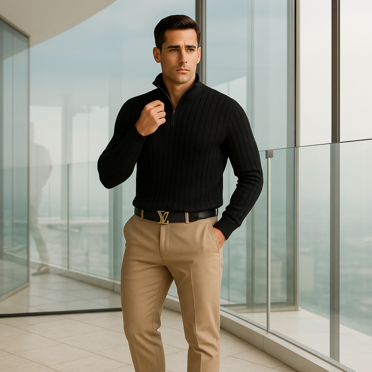 Sweter Męski Ashford Ribbed Half Zip | Klasyczny Półgolf z Zamkiem