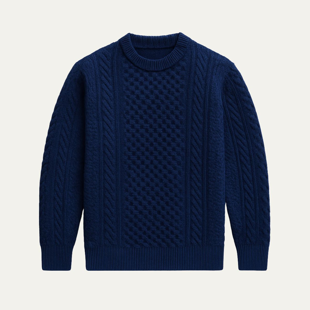 Sweter Męski Donegal Cable Knit | Wełniany Klasyczny z Okrągłym Dekoltem