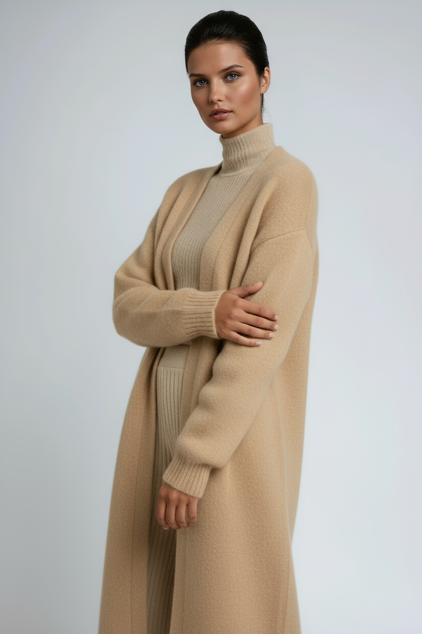 Elegancka długa kurtka damska z otwartym przodem