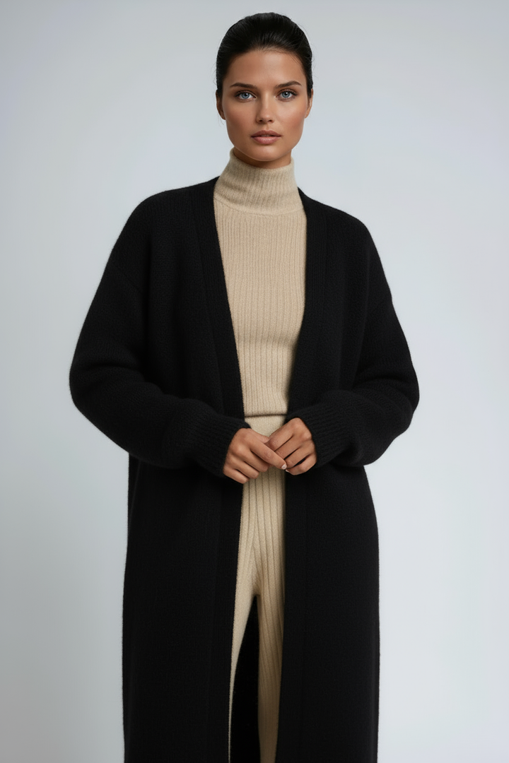 Elegancka długa kurtka damska z otwartym przodem